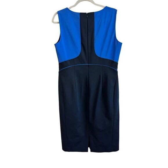 Lafayette 148 Sleeveless Sheath Dress Black Blue White Abstract Print Size 10 - Picture 2 of 5